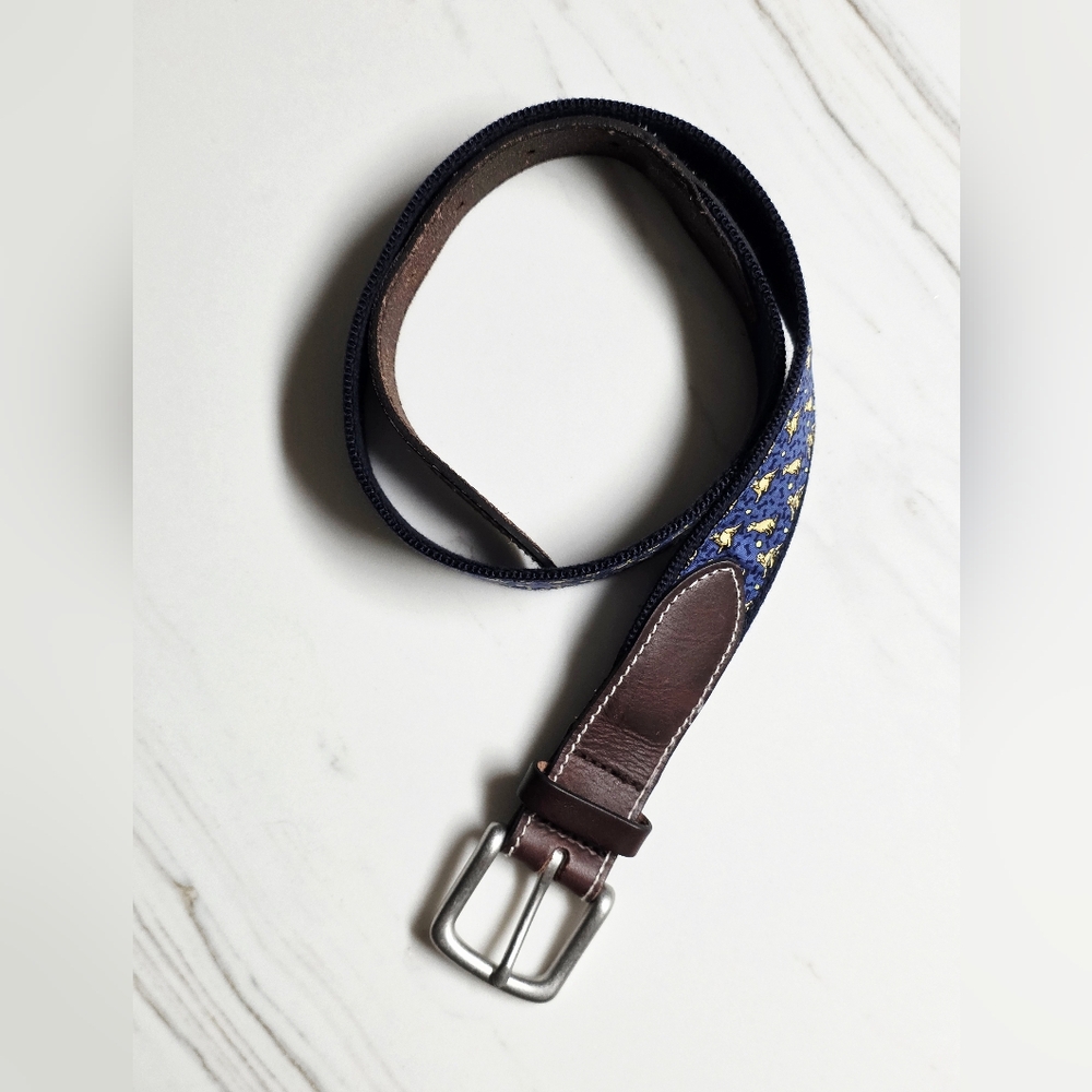 VINEYARD VINES Yellow Dog Canvas and Leather Club Belt 28 Navy Brown